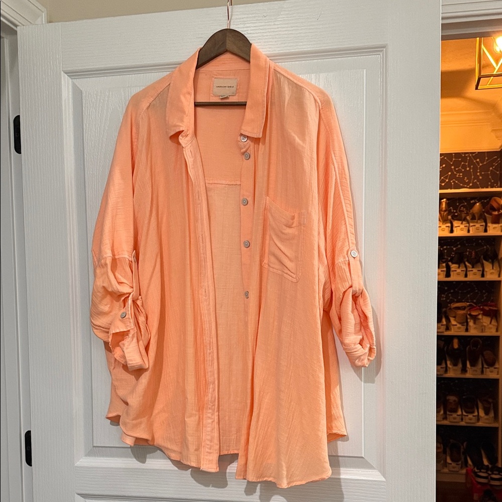 American Eagle Outfitters Peach Button-Up Shirt